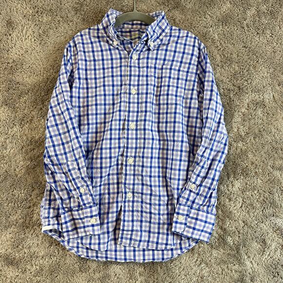 Crewcuts Boys Button Down Light Weight Shirt Gingham Check Plaid Blue 6 7 - Picture 1 of 7